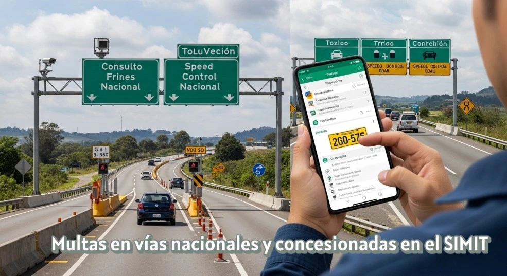 Consulta de comparendos en vías nacionales y concesionadas mediante SIMIT por placa en Colombia.